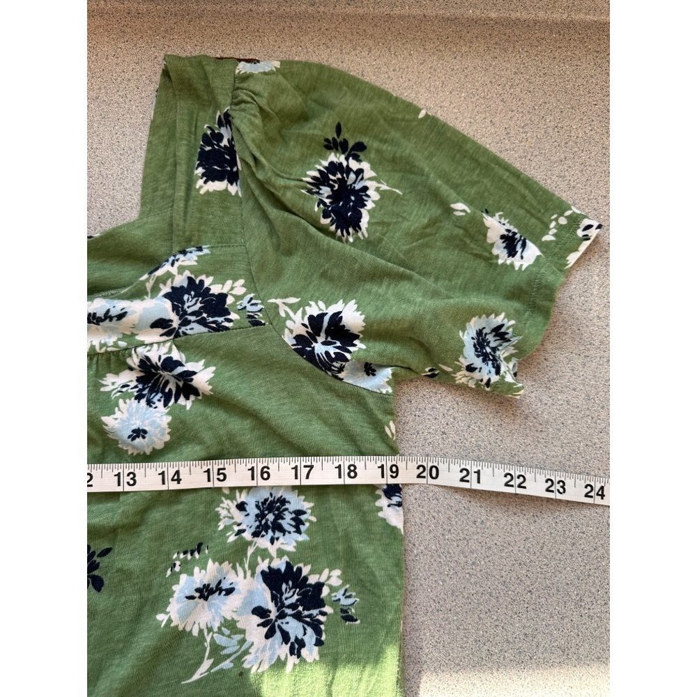 Lucky Brand Green Square Neck Floral Blouse Women Size Medium Cotton Stretch - Picture 8 of 9